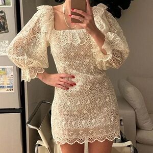 Doen Franique Eyelet Lace Silk Organza Magnolia Mini Dress 🐰